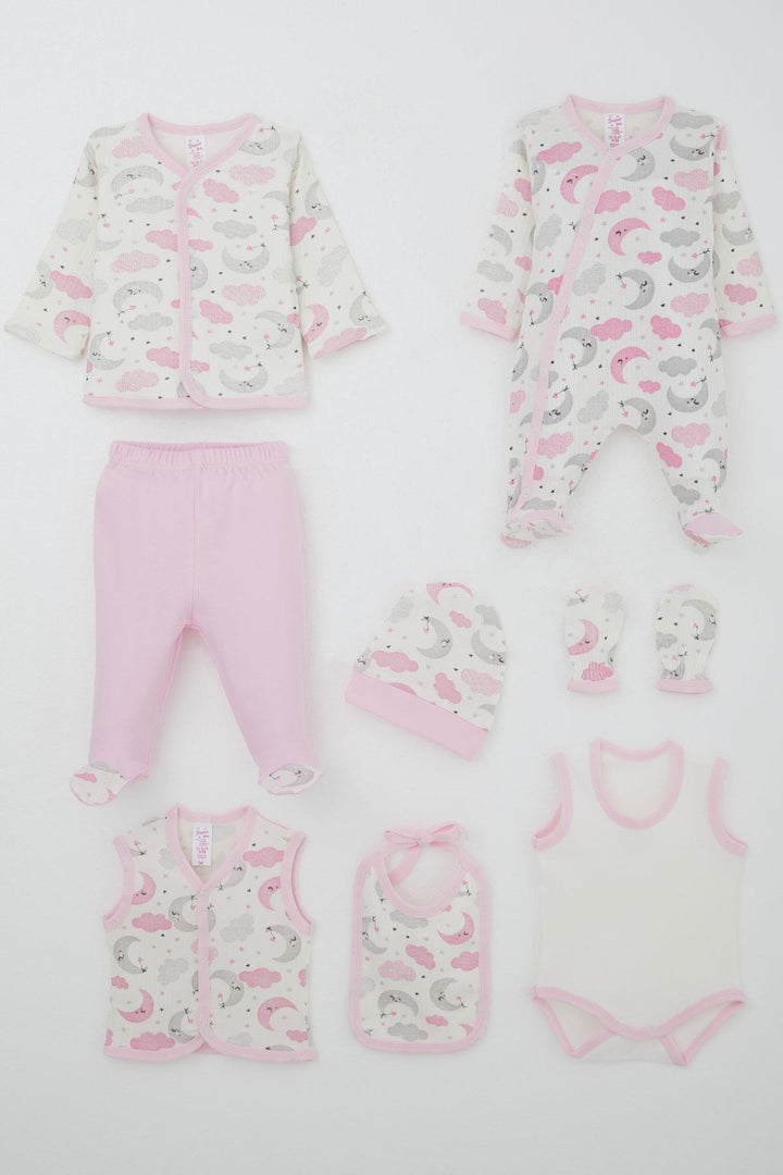 BRE Breeze Baby Girl Hospital Outfit 8 Piece Sky Themed Sleepwear Set with Moon Pattern 0-3 Months, Ecru - Memmingen
