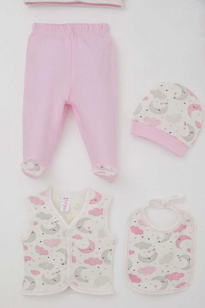 BRE Breeze Baby Girl Hospital Outfit 8 Piece Sky Themed Sleepwear Set with Moon Pattern 0-3 Months, Ecru - Navarre