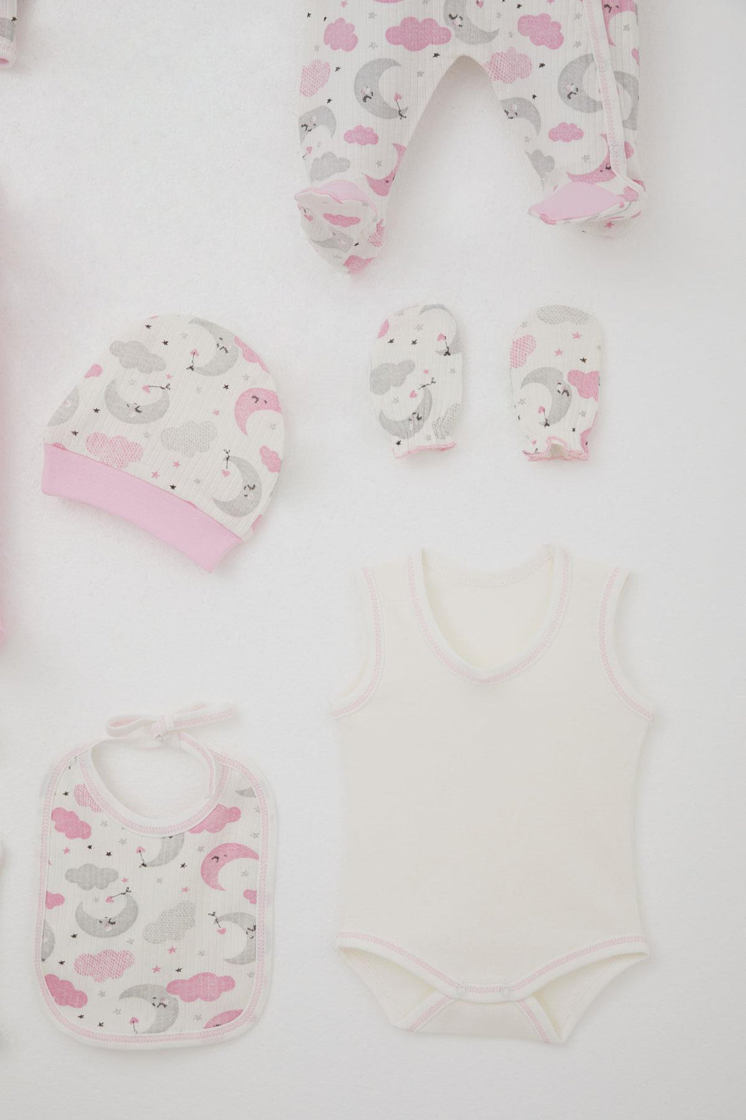 BRE Breeze Baby Girl Hospital Outfit 8 Piece Sky Themed Sleepwear Set with Moon Pattern 0-3 Months, Ecru - Navarre
