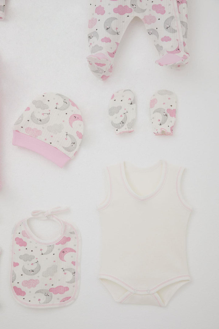 BRE Breeze Baby Girl Hospital Outfit 8 Piece Sky Themed Sleepwear Set with Moon Pattern 0-3 Months, Ecru - Navarre