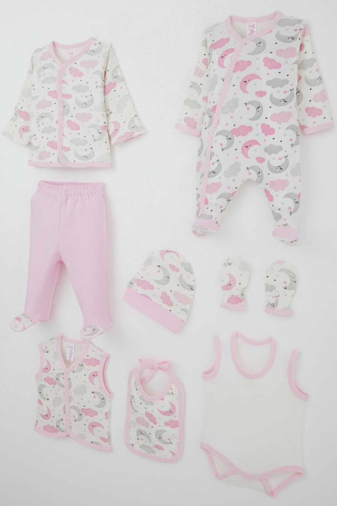 BRE Breeze Baby Girl Hospital Outfit 8 Piece Sky Themed Sleepwear Set with Moon Pattern 0-3 Months, Ecru - Memmingen