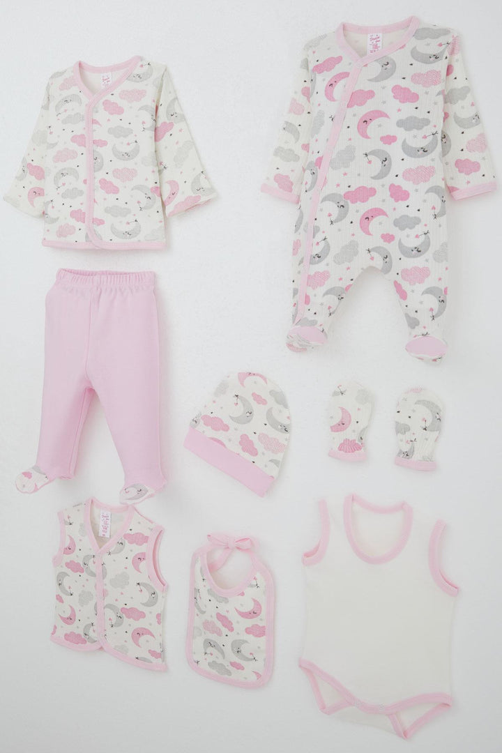 BRE Breeze Baby Girl Hospital Outfit 8 Piece Sky Themed Sleepwear Set with Moon Pattern 0-3 Months, Ecru - Memmingen