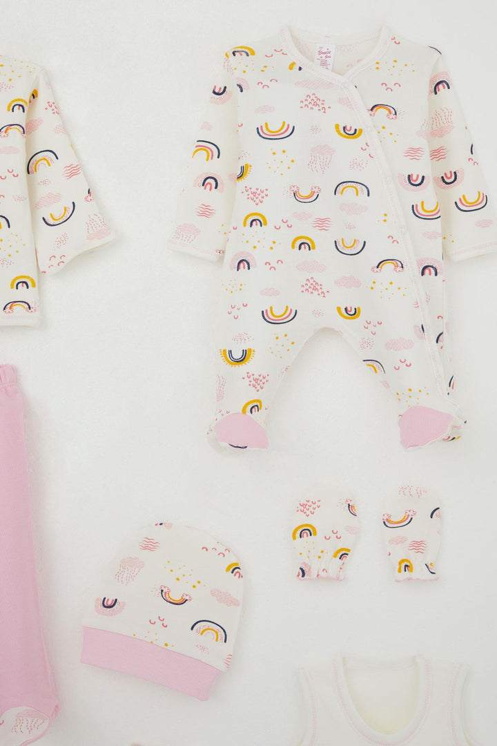 BRE Breeze Baby Girl Hospital Outfit 8 Piece Sky Themed Cloud Patterned 0-3 Months, Ecru - Hof