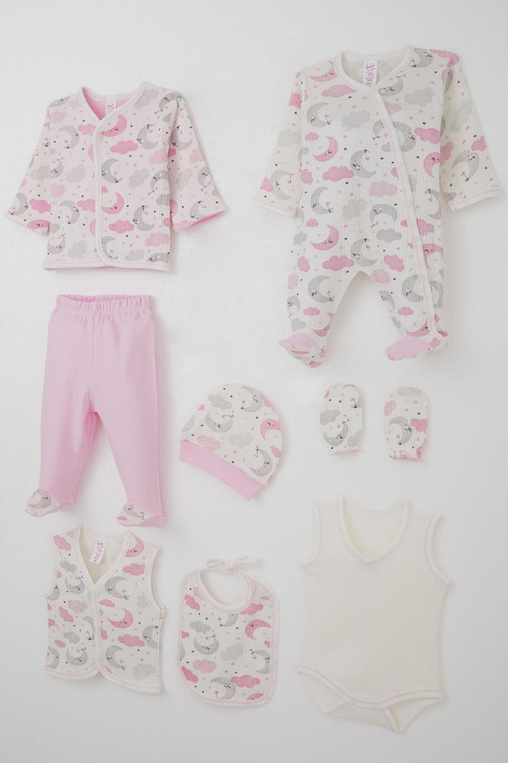 BRE Breeze Baby Girl Hospital Outfit 8 Piece Sky Themed Sleepwear Set with Moon Pattern 0-3 Months, Ecru - Navarre