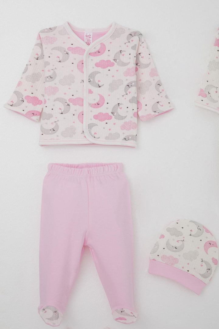 BRE Breeze Baby Girl Hospital Outfit 8 Piece Sky Themed Sleepwear Set with Moon Pattern 0-3 Months, Ecru - Navarre