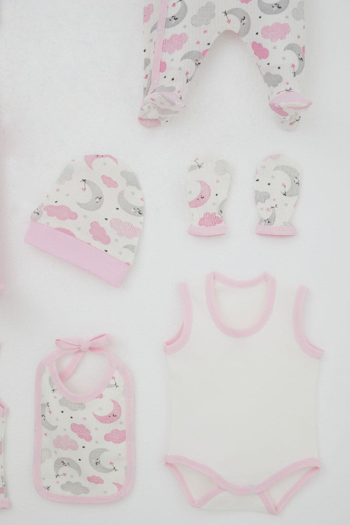 BRE Breeze Baby Girl Hospital Outfit 8 Piece Sky Themed Sleepwear Set with Moon Pattern 0-3 Months, Ecru - Memmingen