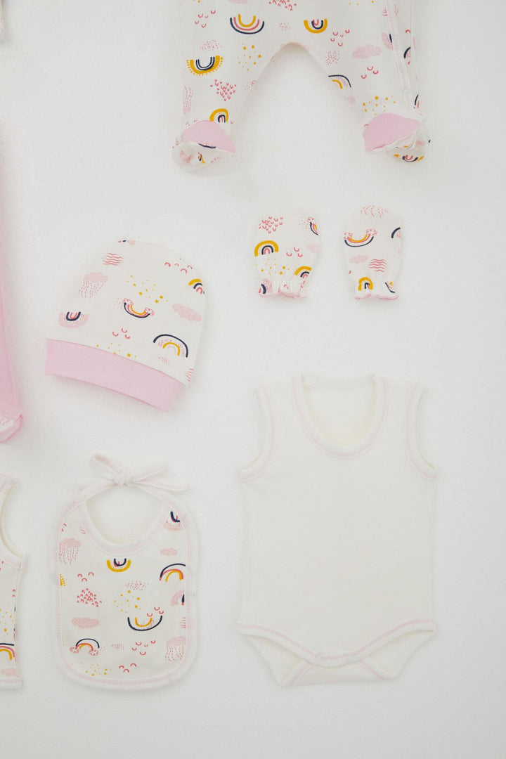 BRE Breeze Baby Girl Hospital Outfit 8 Piece Sky Themed Cloud Patterned 0-3 Months, Ecru - Hof