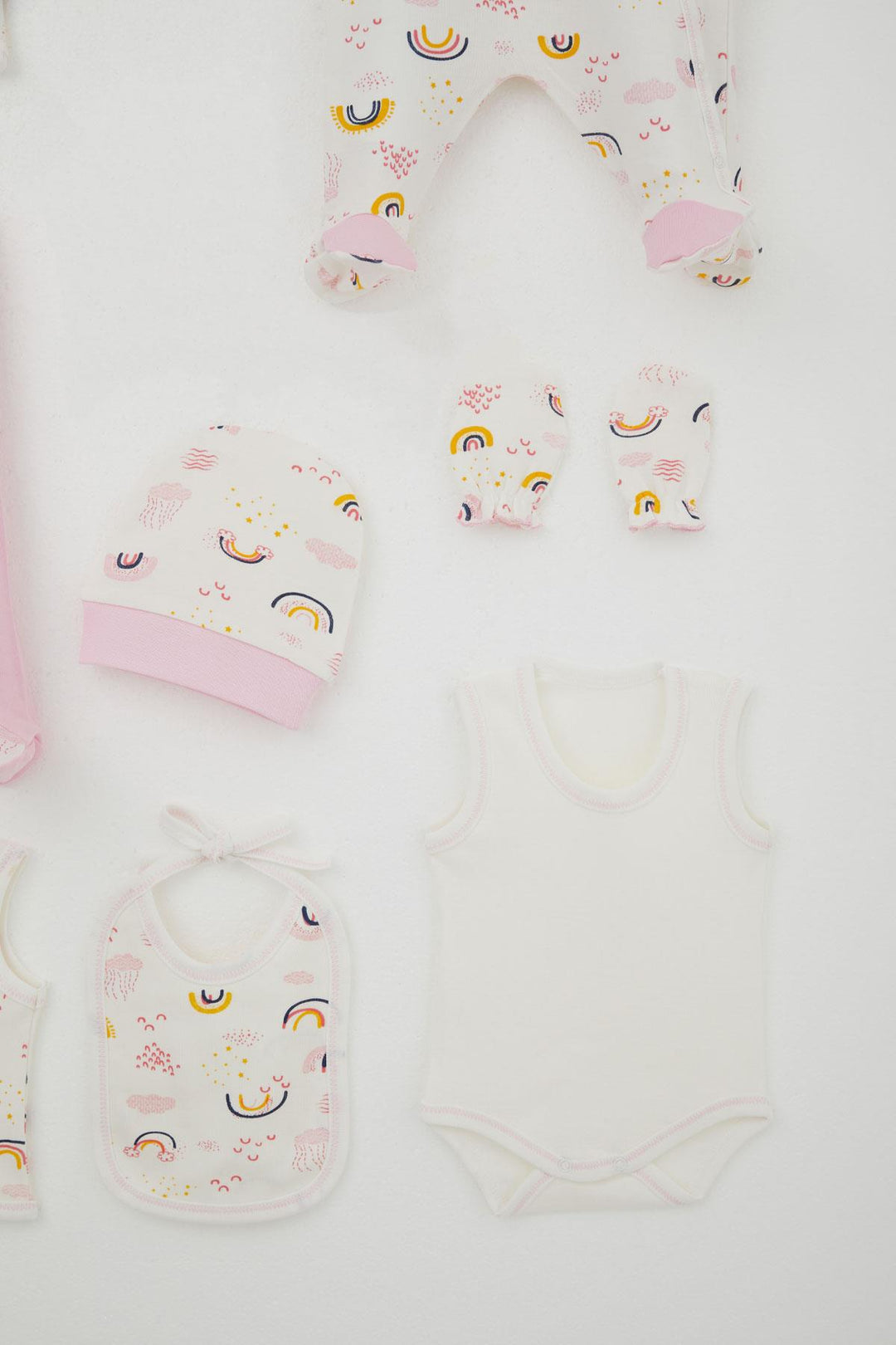 BRE Breeze Baby Girl Hospital Outfit 8 Piece Sky Themed Cloud Patterned 0-3 Months, Ecru - Del Rio