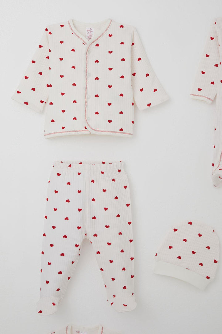 BRE Breeze Baby Girl Hospital Outfit 8 Piece Heart Patterned 0-3 Months, Ecru - Beaverton