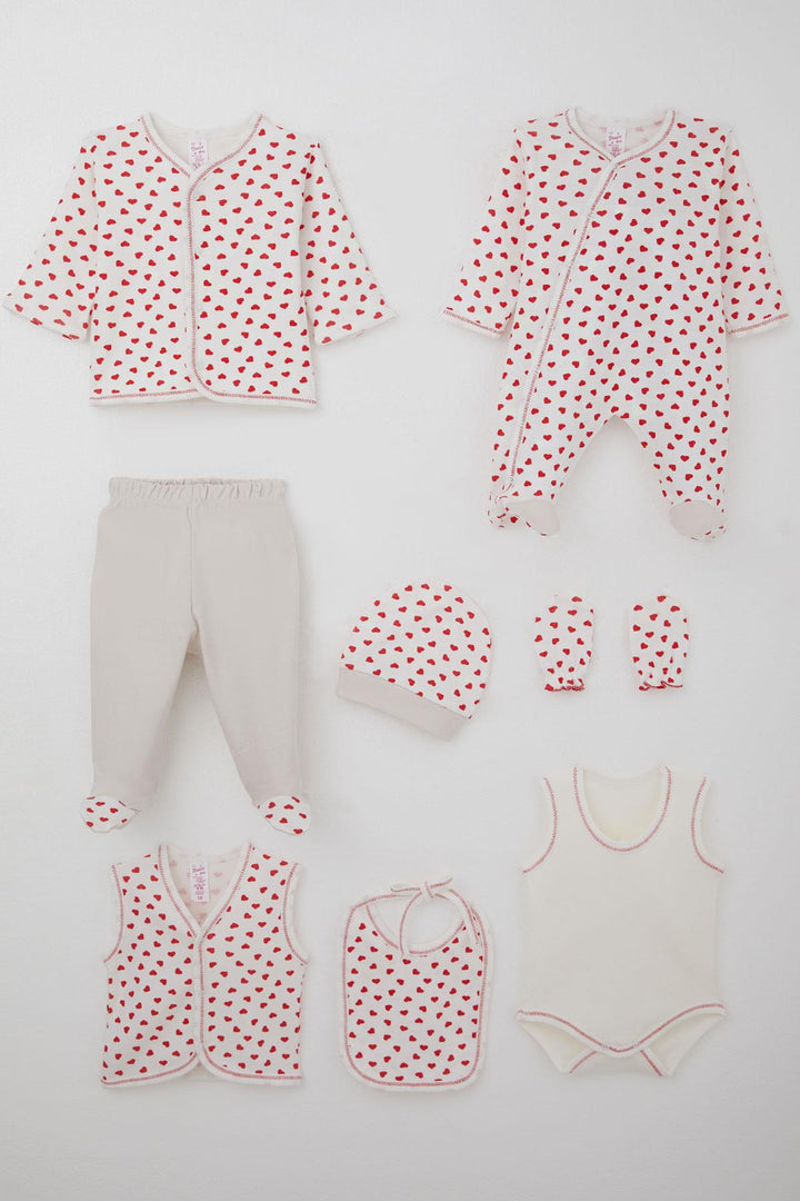 BRE Breeze Baby Girl Hospital Outfit 8 Pieces Elegance of Tiny Hearts 0-3 Months, White - Vaslui