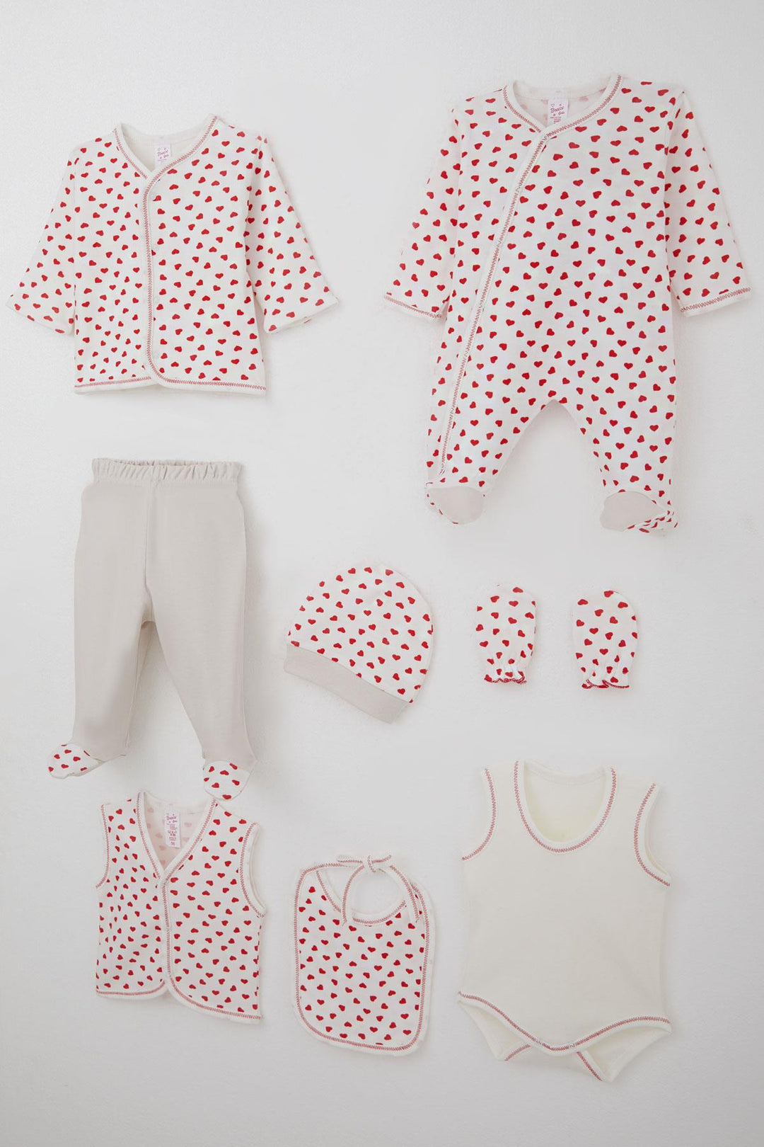 BRE Breeze Baby Girl Hospital Outfit 8 Pieces Elegance of Tiny Hearts 0-3 Months, White - Vaslui