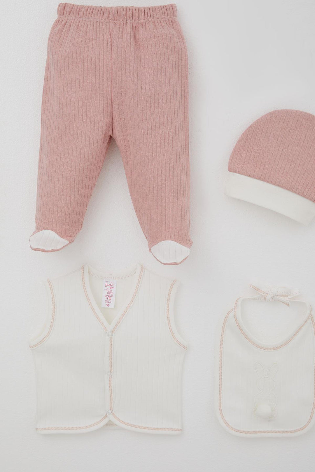 BRE Breeze Baby Girl Hospital Outfit 8 Piece with Pom Pom Bunny Embroidery 0-3 Months, Ecru - Meppen