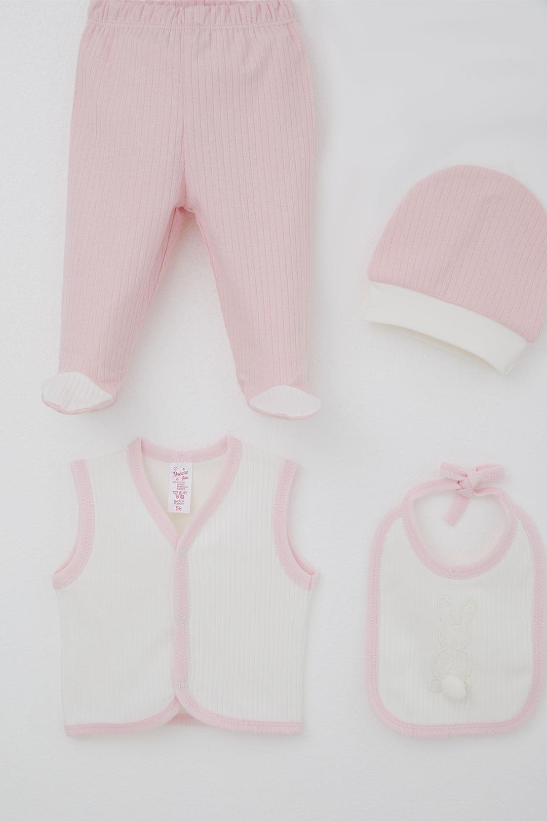 BRE Breeze Baby Girl Hospital Outfit 8 Piece with Pom Pom Bunny Embroidery 0-3 Months, White - Columbus