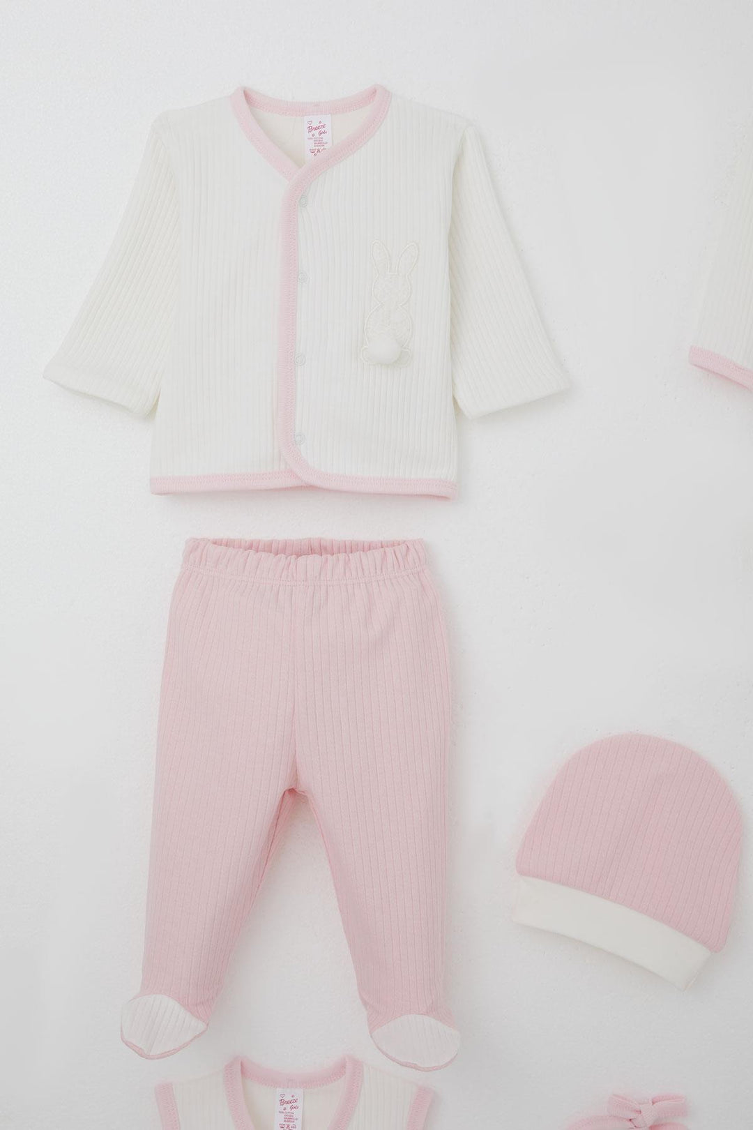 BRE Breeze Baby Girl Hospital Outfit 8 Piece with Pom Pom Bunny Embroidery 0-3 Months, White - Columbus