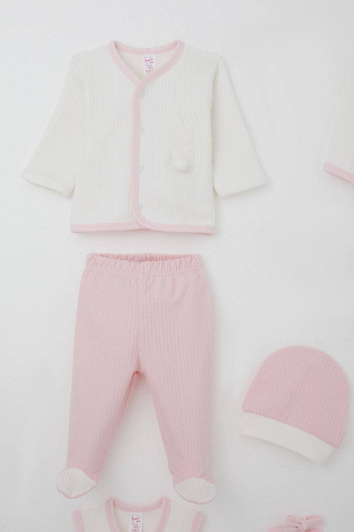 BRE Breeze Baby Girl Hospital Outfit 8 Piece with Pom Pom Bunny Embroidery 0-3 Months, White - Columbus