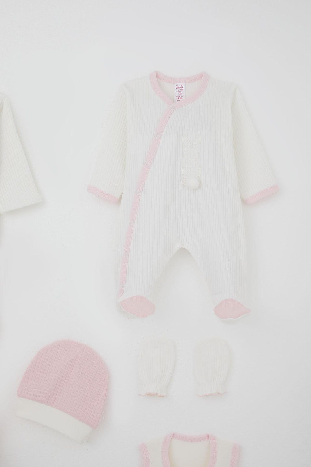 BRE Breeze Baby Girl Hospital Outfit 8 Piece with Pom Pom Bunny Embroidery 0-3 Months, White - Columbus