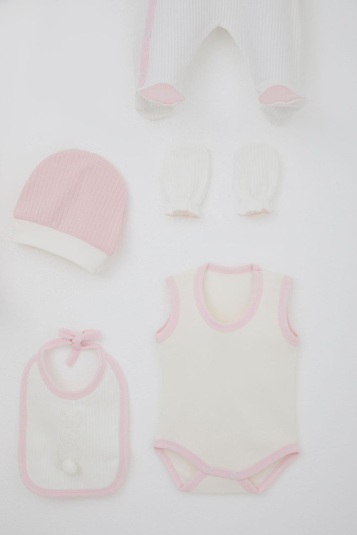 BRE Breeze Baby Girl Hospital Outfit 8 Piece with Pom Pom Bunny Embroidery 0-3 Months, White - Columbus
