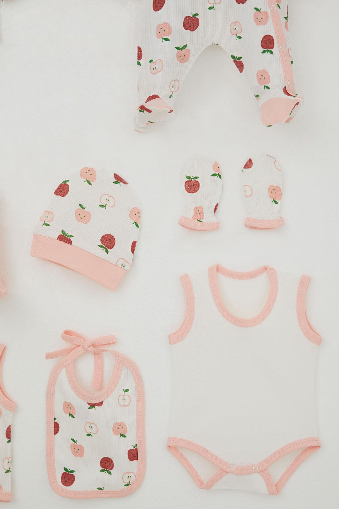 BRE Breeze Baby Girl Hospital Outfit 8 Pieces Cute Little Apple Patterned 0-3 Months, Ecru - Pinner