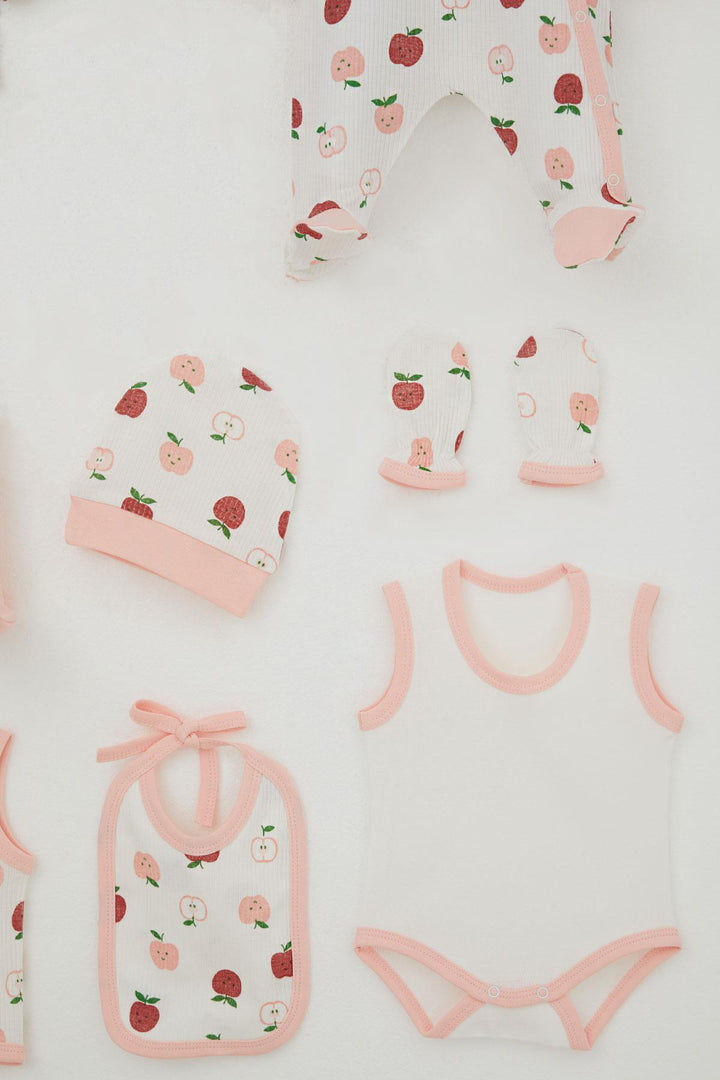 BRE Breeze Baby Girl Hospital Outfit 8 Pieces Cute Little Apple Patterned 0-3 Months, Ecru - Pinner