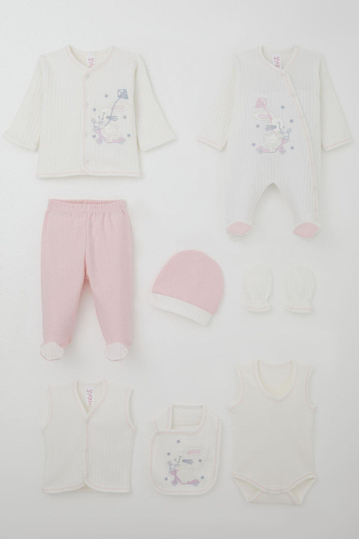 BRE Breeze Baby Girl Hospital Exit 8 Piece Scooter Fairy Kite Flying Bunny Embroidered 0-3 Months, White - Luton