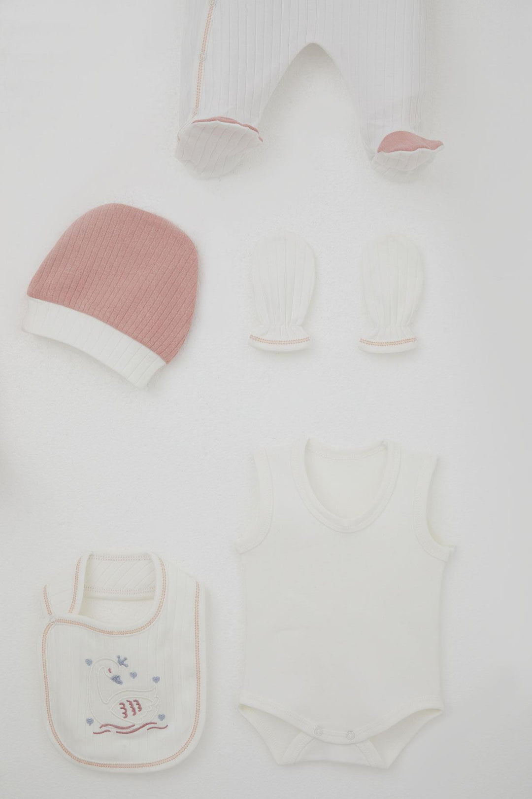 BRE Breeze Baby Girl Hospital Outfit 8 Piece Cute Queen Swan Embroidered 0-3 Months, Ecru - Rouen