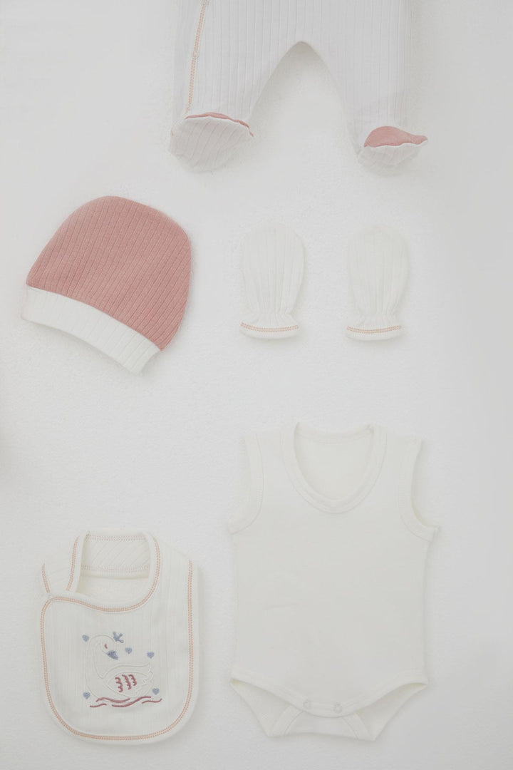 BRE Breeze Baby Girl Hospital Outfit 8 Piece Cute Queen Swan Embroidered 0-3 Months, Ecru - Rouen