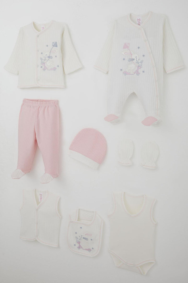 BRE Breeze Baby Girl Hospital Exit 8 Piece Scooter Fairy Kite Flying Bunny Embroidered 0-3 Months, White - Luton