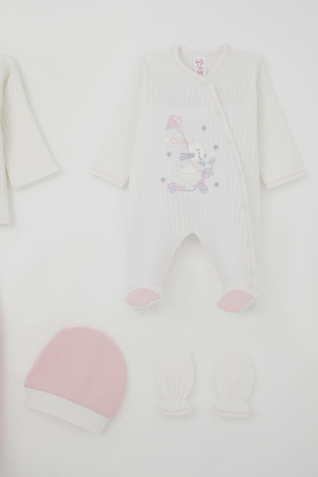 BRE Breeze Baby Girl Hospital Exit 8 Piece Scooter Fairy Kite Flying Bunny Embroidered 0-3 Months, White - Minneapolis
