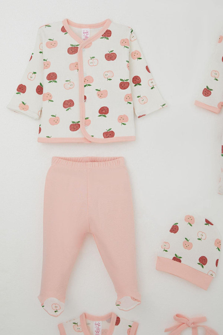BRE Breeze Baby Girl Hospital Outfit 8 Pieces Cute Little Apple Patterned 0-3 Months, Ecru - Pinner
