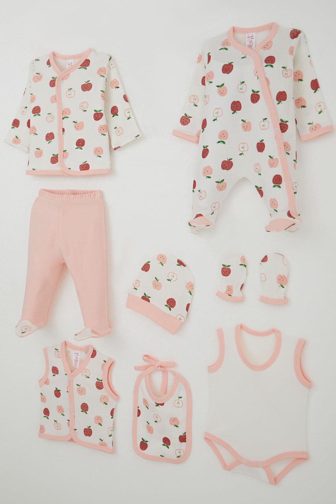 BRE Breeze Baby Girl Hospital Outfit 8 Pieces Cute Little Apple Patterned 0-3 Months, Ecru - Pinner