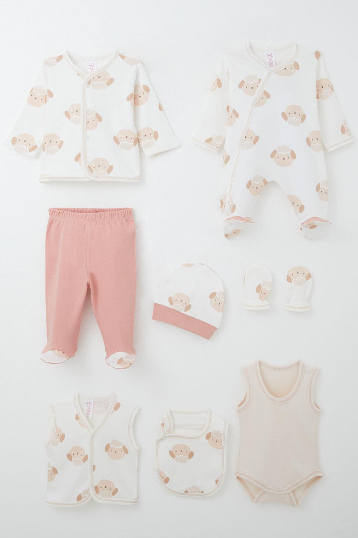 BRE Breeze Baby Girl Hospital Outfit 8 Piece Cute Lamb Patterned 0-3 Months, White - Monroe