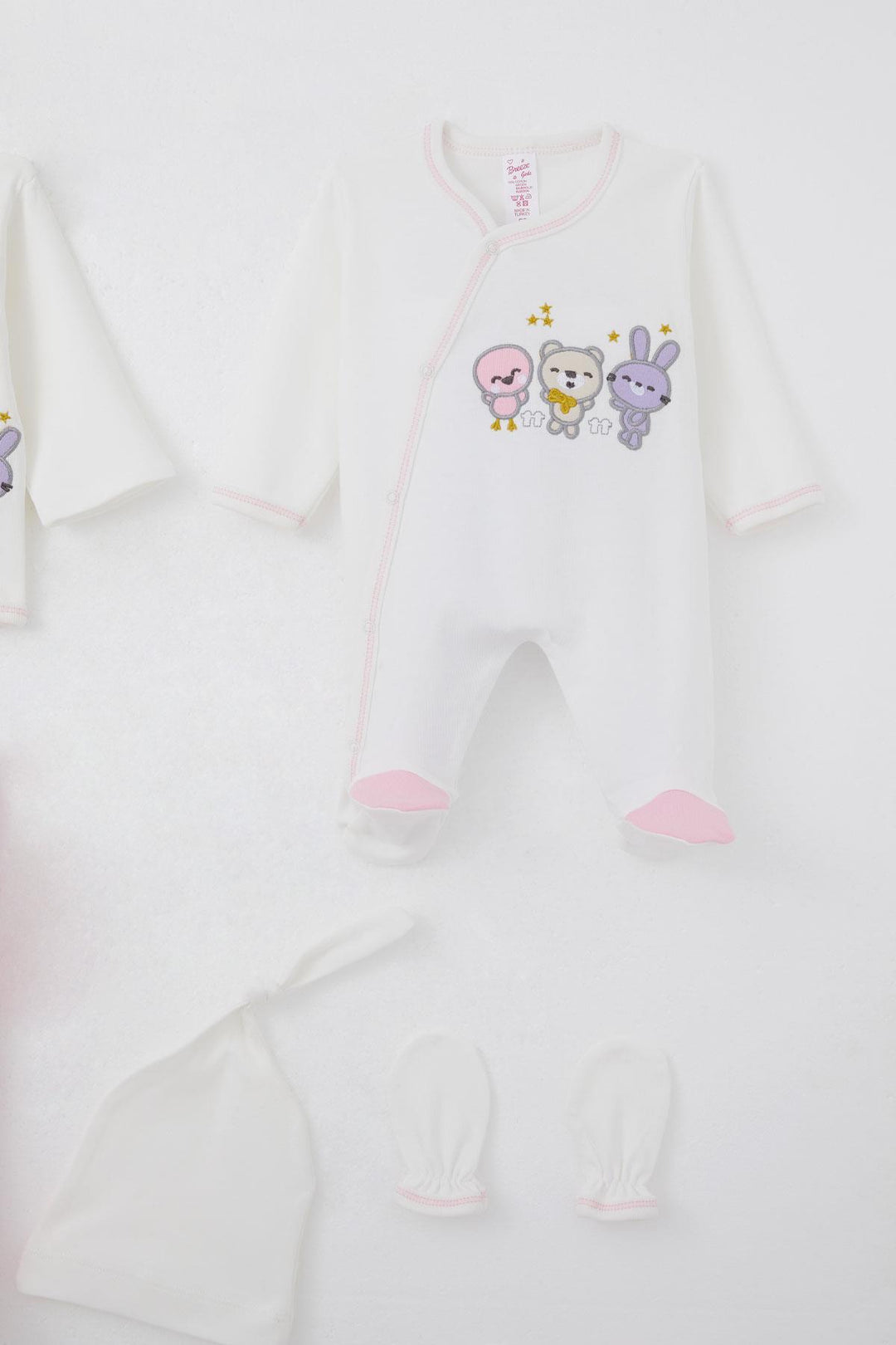 BRE Breeze Baby Girl Hospital Outfit 8 Cute Animals Embroidered 0-3 Months, Ecru - Newcastle under Lyme