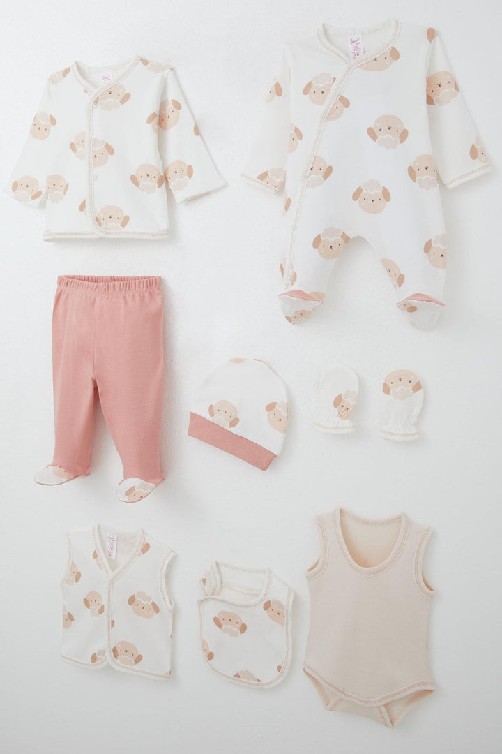 BRE Breeze Baby Girl Hospital Outfit 8 Piece Cute Lamb Patterned 0-3 Months, White - Monroe