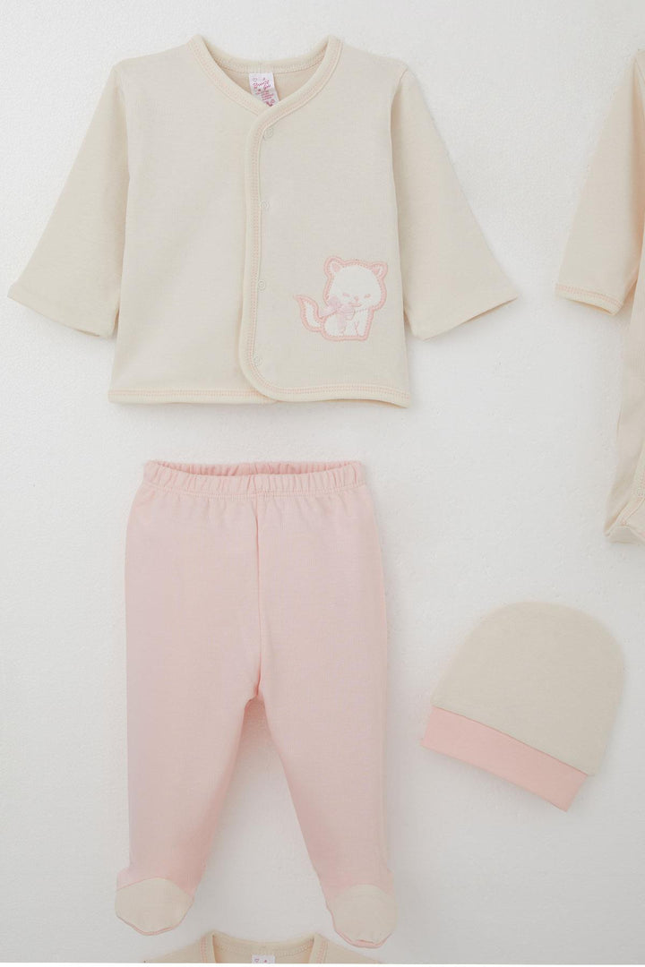BRE Breeze Baby Girl Hospital Outfit 8 Piece Cute Cat Embroidered Bow 0-3 Months, Cream - Bollate