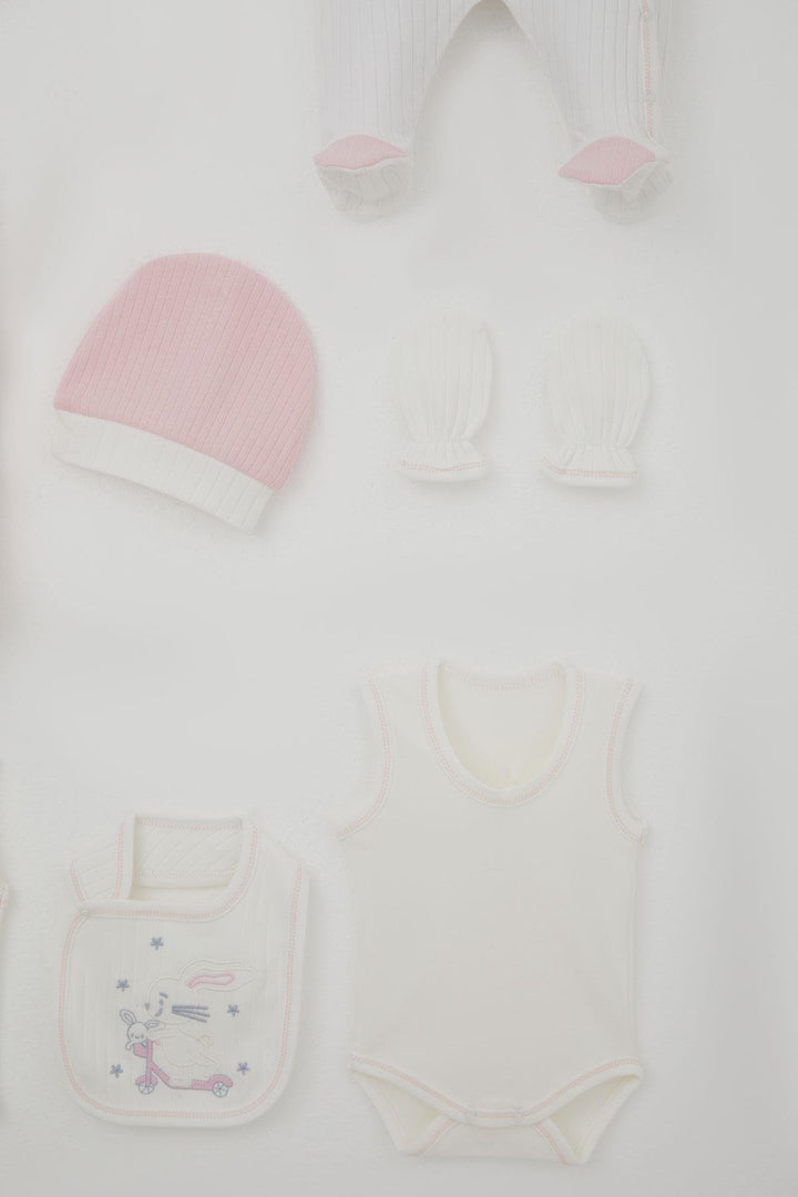 BRE Breeze Baby Girl Hospital Exit 8 Piece Scooter Fairy Kite Flying Bunny Embroidered 0-3 Months, White - Luton