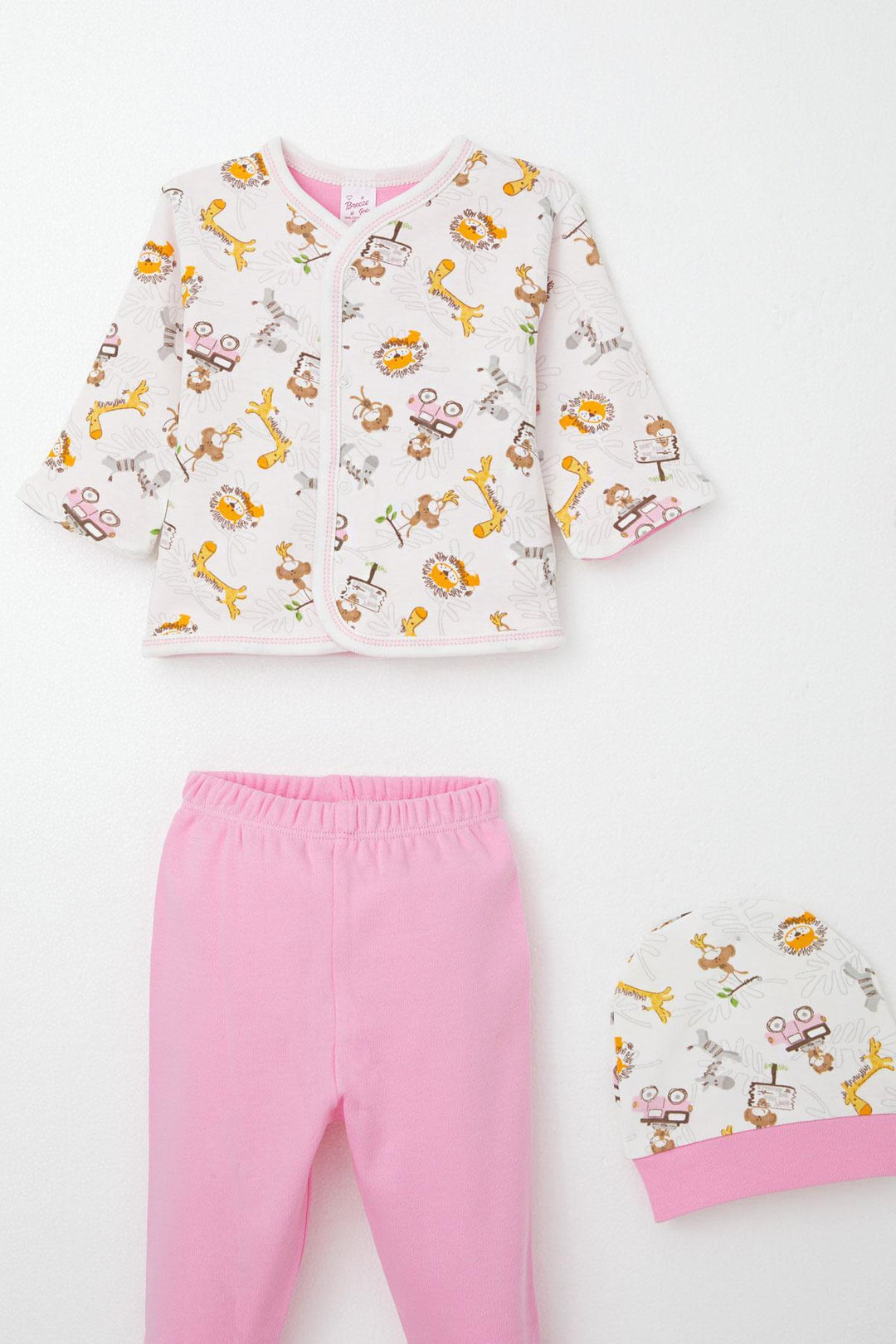 BRE Breeze Baby Girl Hospital Exit 8 Piece Safari Adventure Cute Animals Patterned 0-3 Months, Ecru - Kanasín