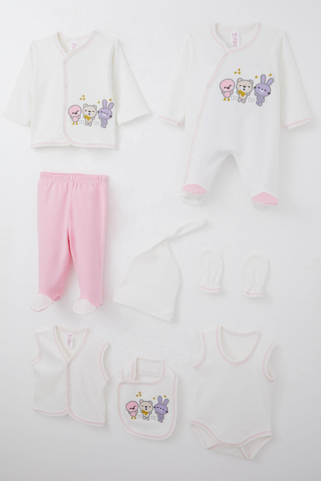 BRE Breeze Baby Girl Hospital Outfit 8 Cute Animals Embroidered 0-3 Months, Ecru - Newcastle under Lyme
