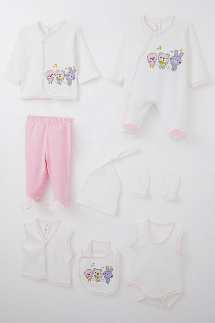 BRE Breeze Baby Girl Hospital Outfit 8 Cute Animals Embroidered 0-3 Months, Ecru - Newcastle under Lyme
