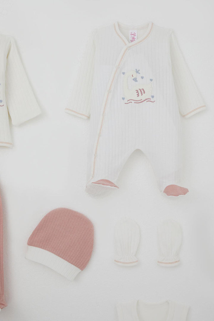 BRE Breeze Baby Girl Hospital Outfit 8 Piece Cute Queen Swan Embroidered 0-3 Months, Ecru - Rouen