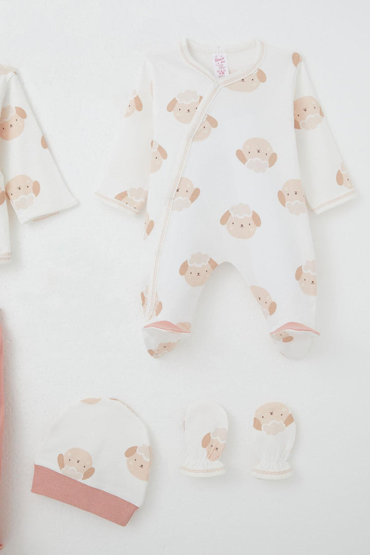 BRE Breeze Baby Girl Hospital Outfit 8 Piece Cute Lamb Patterned 0-3 Months, White - Monroe