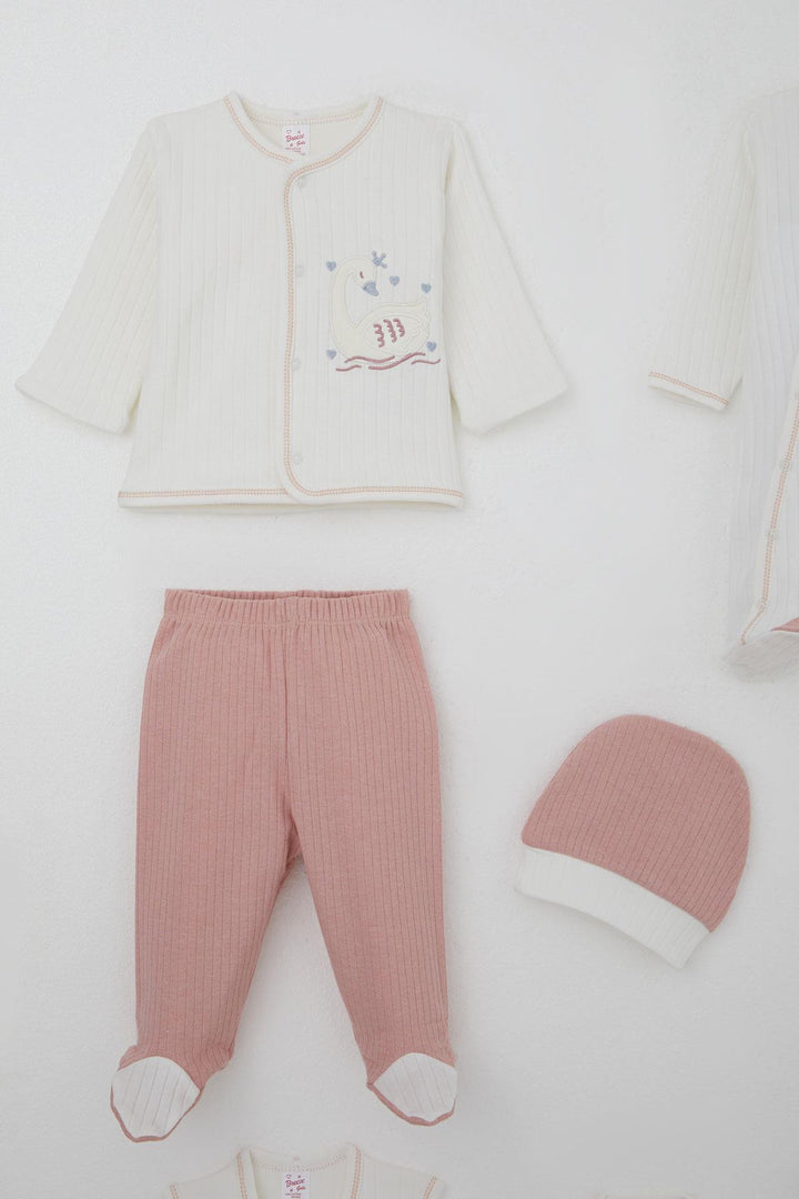 BRE Breeze Baby Girl Hospital Outfit 8 Piece Cute Queen Swan Embroidered 0-3 Months, Ecru - Rouen