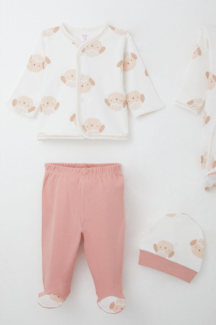 BRE Breeze Baby Girl Hospital Outfit 8 Piece Cute Lamb Patterned 0-3 Months, White - Monroe