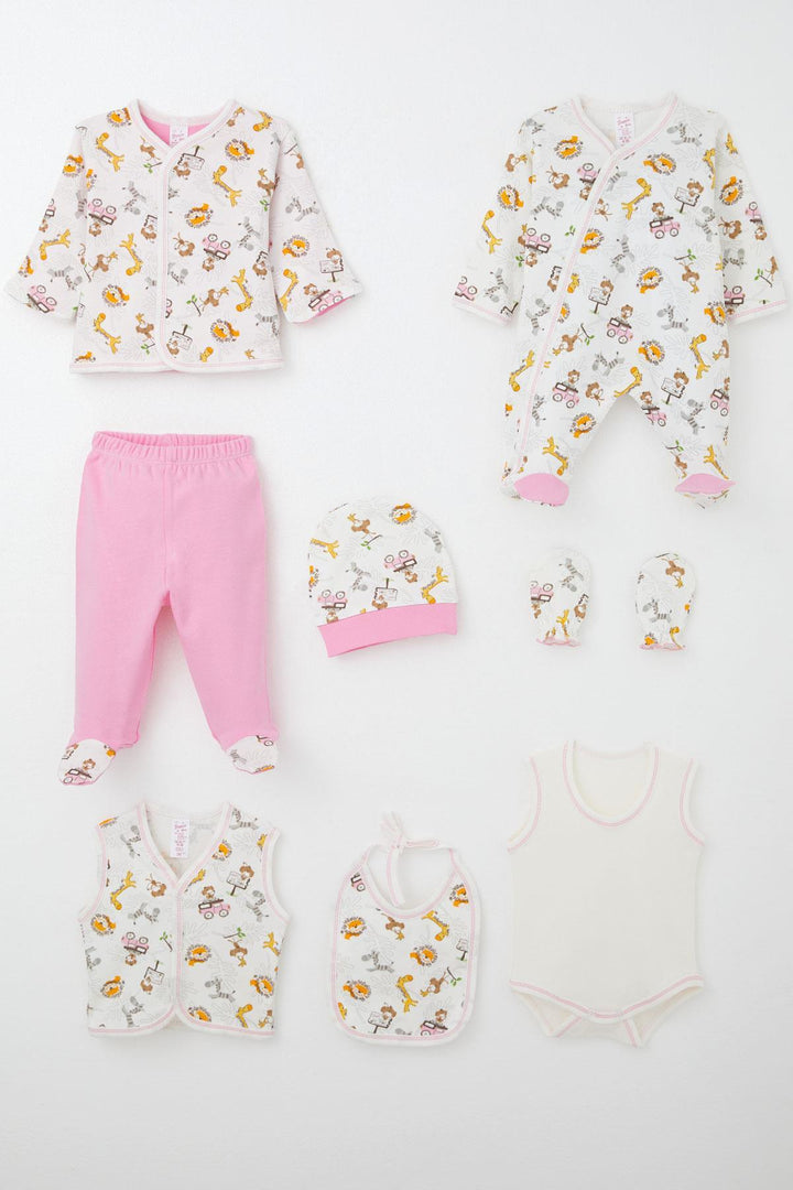 BRE Breeze Baby Girl Hospital Exit 8 Piece Safari Adventure Cute Animals Patterned 0-3 Months, Ecru - Kanasín