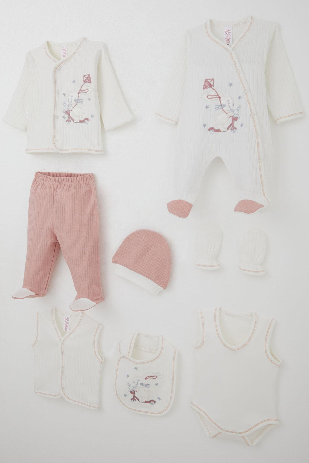 BRE Breeze Baby Girl Hospital Exit 8 Piece Scooter Fairy Kite Flying Bunny Embroidered 0-3 Months, Ecru - Reading