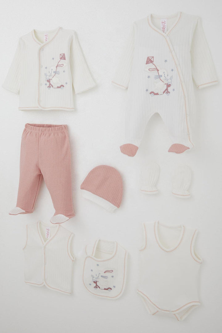 BRE Breeze Baby Girl Hospital Exit 8 Piece Scooter Fairy Kite Flying Bunny Embroidered 0-3 Months, Ecru - Reading