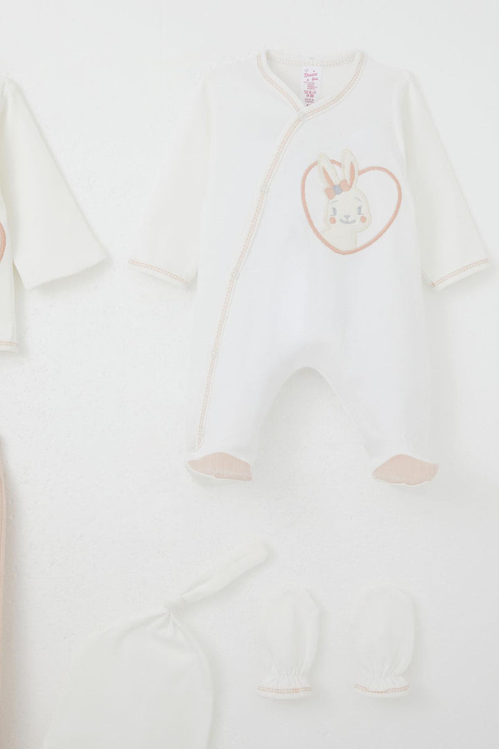 BRE Breeze Baby Girl Hospital Outfit 8-Piece Cute Bunny Embroidered 0-3 Months, White - Queen Creek