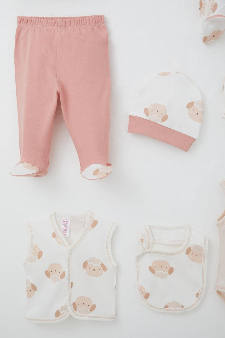BRE Breeze Baby Girl Hospital Outfit 8 Piece Cute Lamb Patterned 0-3 Months, White - Monroe