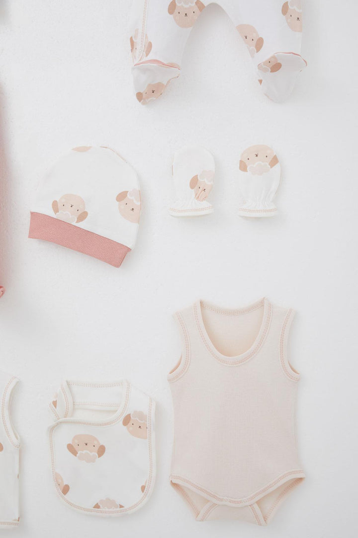 BRE Breeze Baby Girl Hospital Outfit 8 Piece Cute Lamb Patterned 0-3 Months, White - Monroe