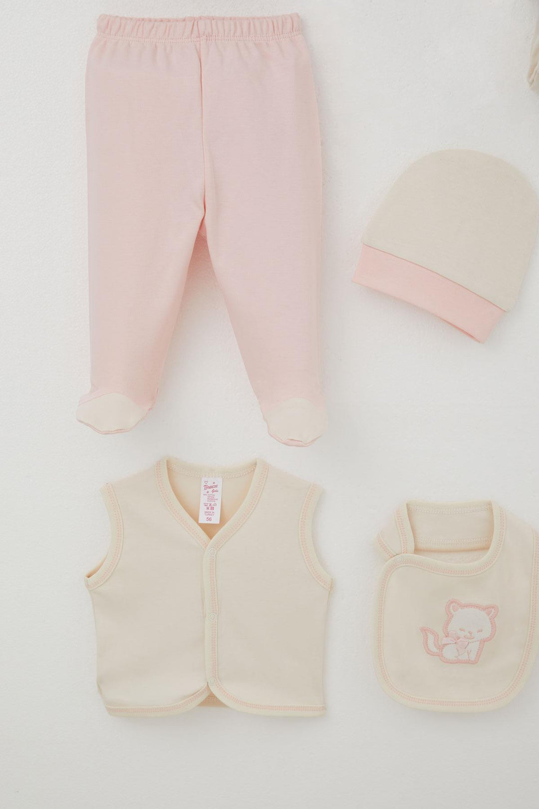 BRE Breeze Baby Girl Hospital Outfit 8 Piece Cute Cat Embroidered Bow 0-3 Months, Cream - Bollate