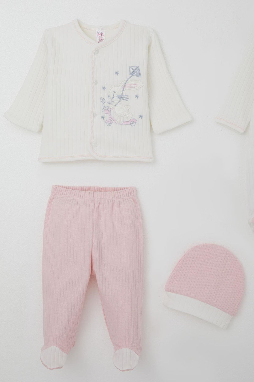 BRE Breeze Baby Girl Hospital Exit 8 Piece Scooter Fairy Kite Flying Bunny Embroidered 0-3 Months, White - Luton